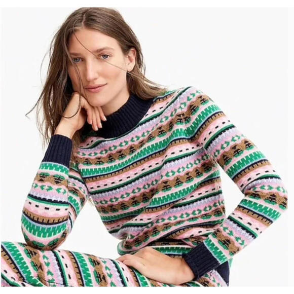 J Crew Sweater Fair Isle Nordic Wool Blend Women's Large Crewneck Pullover - Picture 1 of 9